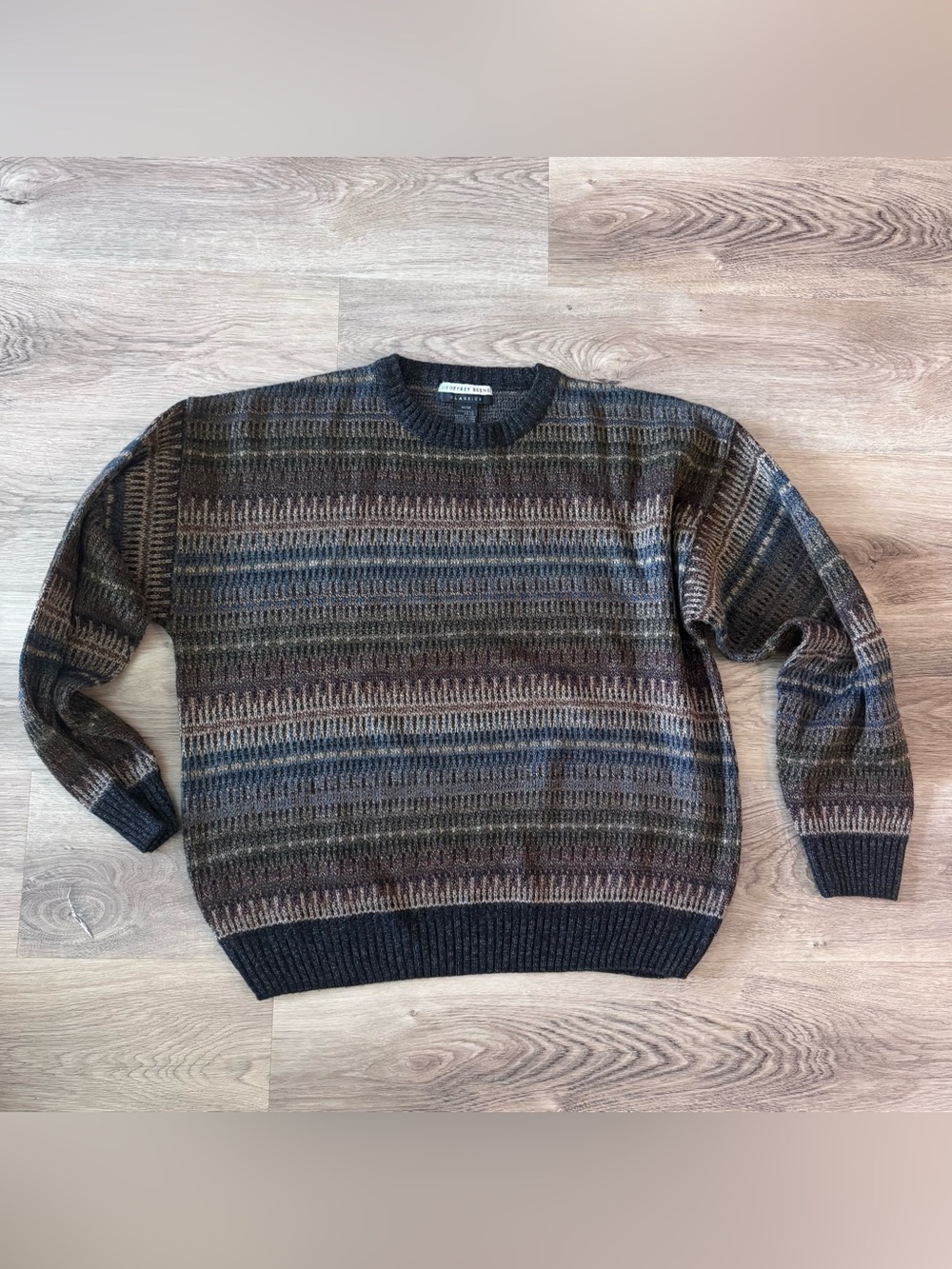 Geoffrey Beene Multicolor Striped Crewneck Sweater - Blue, Brown, Gray, Black